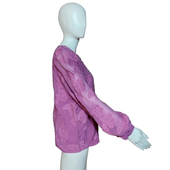 LOFT Floral Jacquard Keyhole Blouse In Violet - Picture 7 of 12